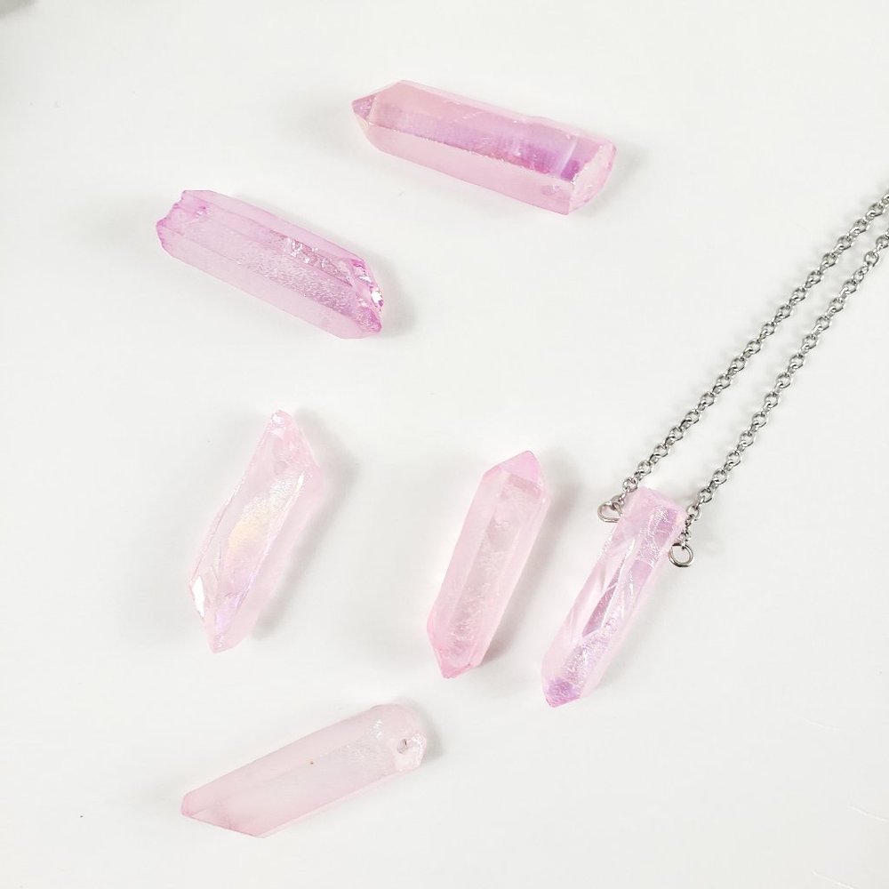 Crystal Quartz Dainty Pink Blue or Amber Necklace